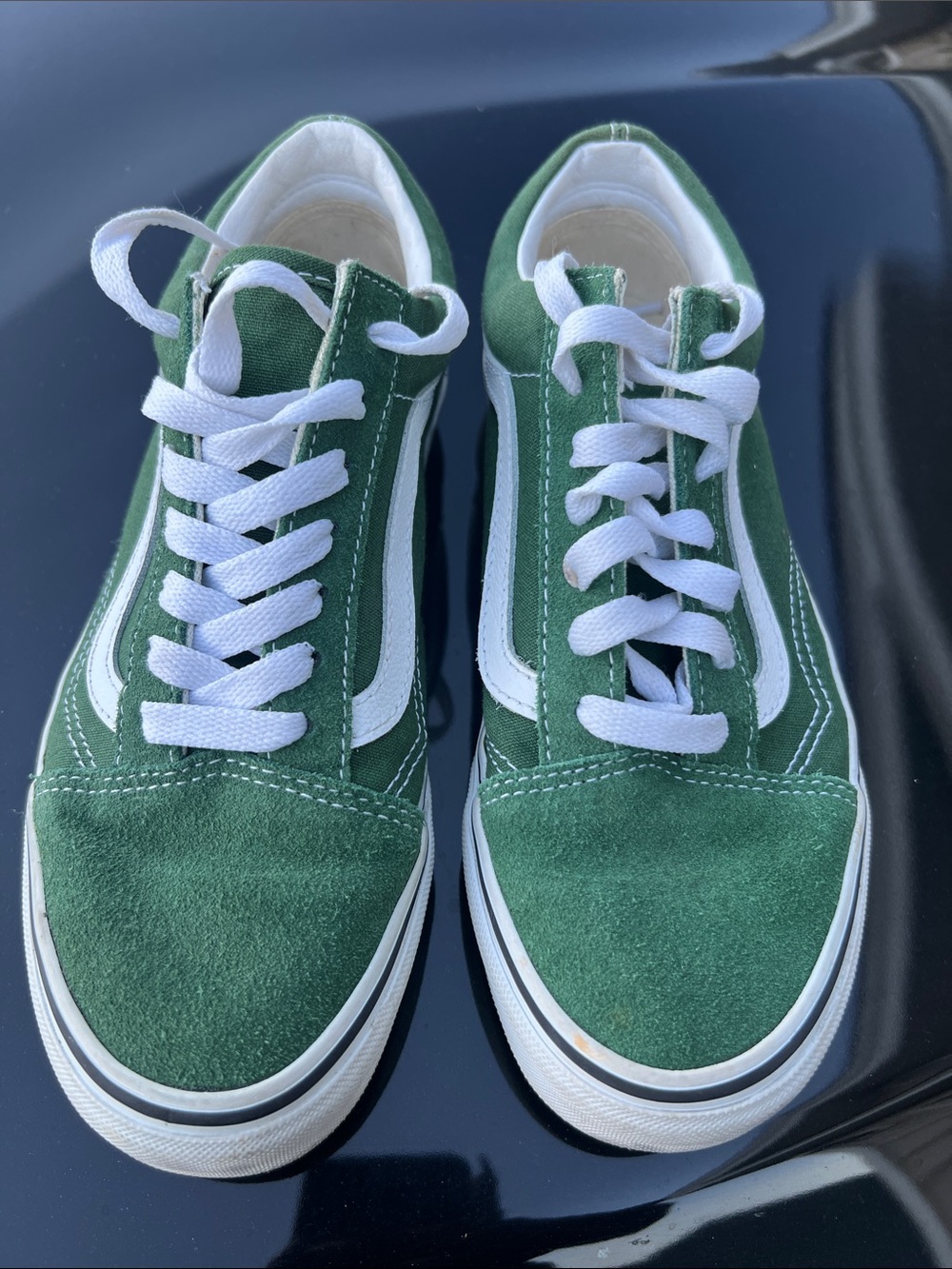Vans Green Low-Top Suede Sneakers with White Stripe